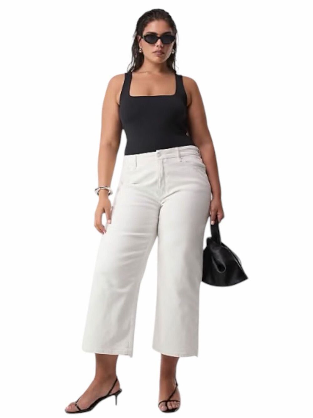 GOOD AMERICAN Good Waist Cropped Palazzo Jeans White Size 14/32 GWPC144PT
